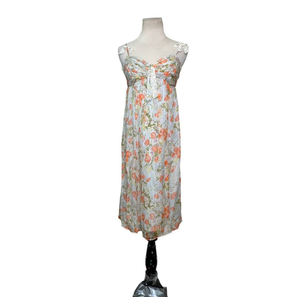 Rebecca Taylor floral 100% silk lined empire waist sleeveless dress Sz 4